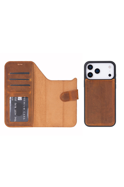 buğrahayalin iPhone 17 Pro Max Deri Çıkarılabilir Cüzdan Kılıf, İnce El Yapım...