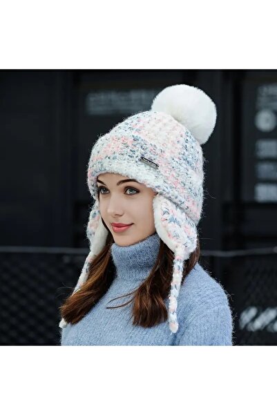NO BRAND Fall/Winter Warmth Hat, Thickened Earflap Hat, Knitted Wool, White