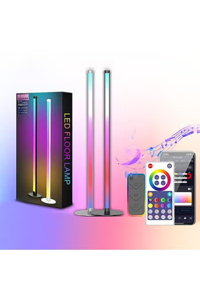 KEKE مصباح أرضي LED RGBIC يعمل بالبلوتوث مع جهاز تحكم عن بعد لغرفة النوم الزا...
