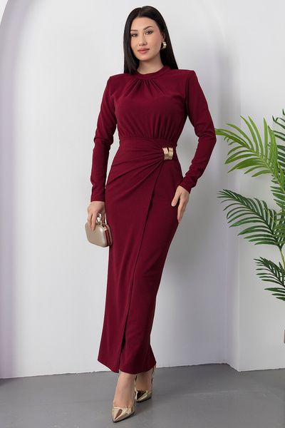 PULLIMM Рокля с дълъг ръкав, яка и катарама от креп GRS3855