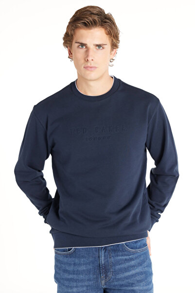 Ted Baker LACİVERT KABARTMA LOGO BİSİKLET YAKA SWEATSHİRT