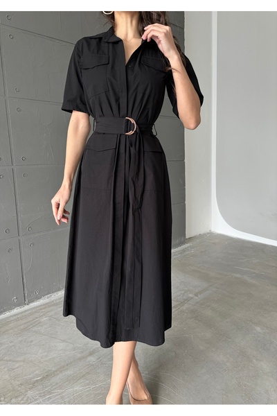 Leina Elegant Belt Detailed Shirt Dress