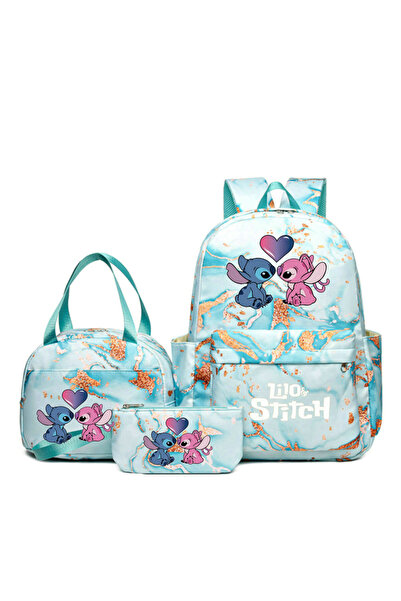 NO BRAND حقيبة ظهر ستيتش للطلاب، طقم من 3 قطع، وردي، 31×15×43، حقيبة رقم 59