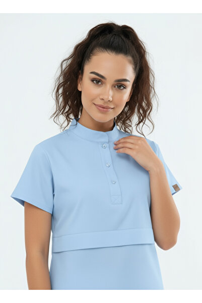 Class Üniforma Nova - Baby Blue Γυναικεία φόρμα νοσοκόμας και γιατρού με ελαστικό ύφασμα κουμπώματα με μισό κολάρο