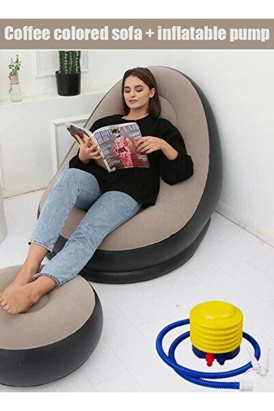 Generic Foldable inflatable sofa footrest with plush coating - Home lazy chair, outdoor portable sofa