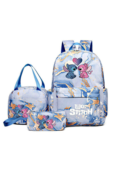 NO BRAND حقيبة ظهر ستيتش للطلاب، طقم من 3 قطع، وردي، 31×15×43، حقيبة رقم 61