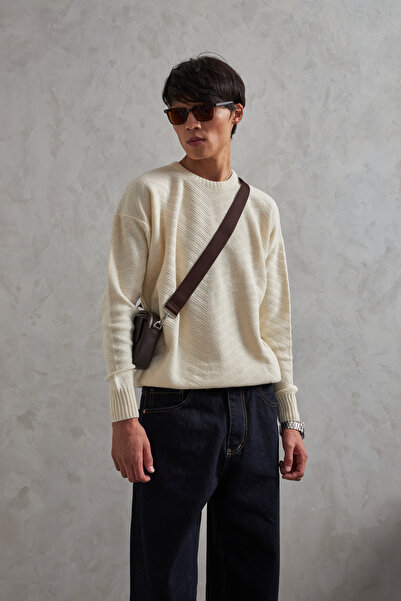 HYMAN Ανδρικό πουλόβερ με λαιμόκοψη oversized με αντίστροφο πλεκτό σχέδιο