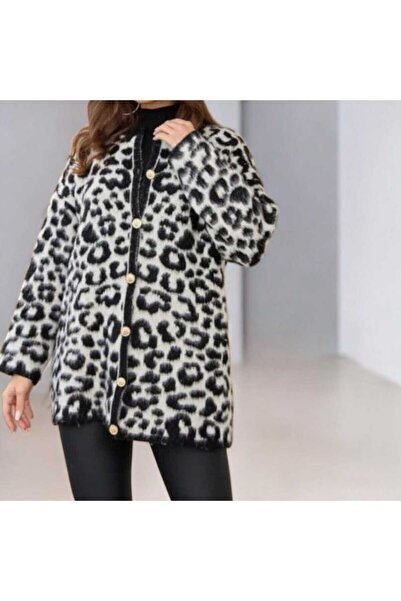 Fua Shop Γυναικεία ζακέτα πλεκτά με λεοπάρ σχέδιο