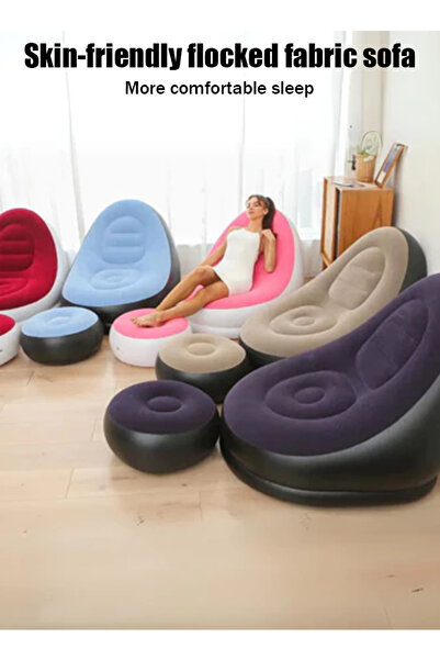 Generic Foldable inflatable sofa footrest with plush coating - Home lazy chair, outdoor portable sofa