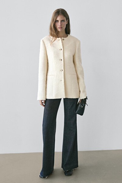 Massimo Dutti Yün karışımlı dokulu taş düğmeli ceket