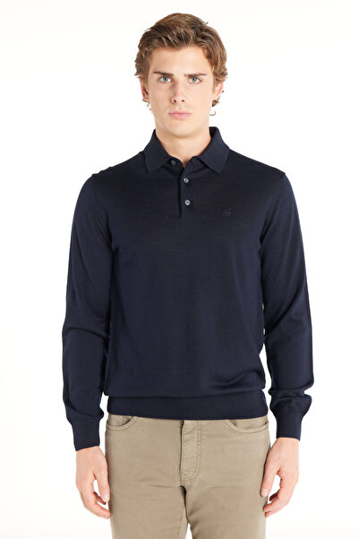 Ted Baker LACİVERT YÜNLÜ POLO YAKA KAZAK