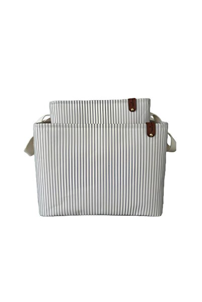 HomyJRs Gray Striped Multi-Purpose Closet Toy Storage Box Basket Organizer 2-Piece 18X22X30-37X27X25