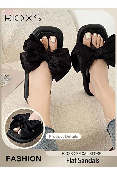 RIOXS صنادل نسائية خفيفة الوزن مسطحة من الحرير الصيفي للشاطئ غير رسمية مضادة للانزلاق للاستخدام الداخلي