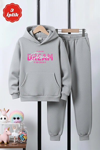 YA KO KİDS 3 İplik Ş Fleece-Lined Winter Kangaroo Pocket Dream Print Detailed...