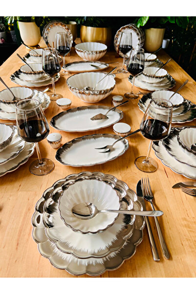 CASA DE BELLA Mary Silver 58 Parça 12 Kişilik Porselen Yemek Takımı