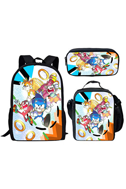 NO BRAND Sonic school bag set, three pieces, multiple colors, for ages 7-18, ...