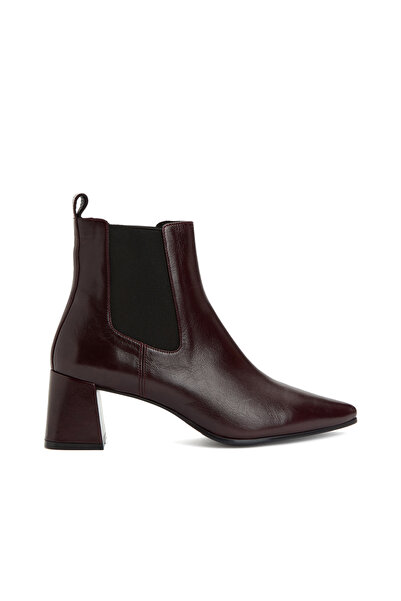 Dıvarese Bordo Topuklu Kadın Deri Bot