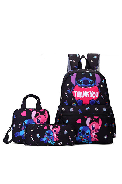 NO BRAND حقيبة ظهر ستيتش الابتدائية للطلاب، مجموعة من 3 قطع، 30×13×40 سم، لون...