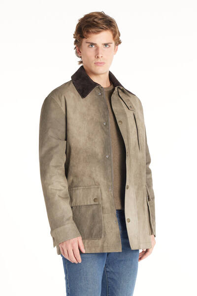 Ted Baker HAKİ PAMUK YAKASI DERİ BARN CEKET