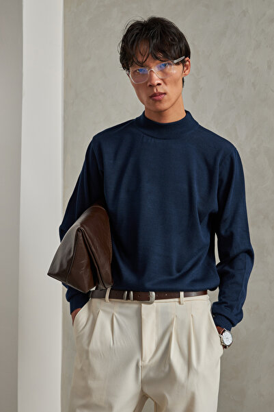 HYMAN Men's Half Fisherman Oversized Basic Knitwear Sweater