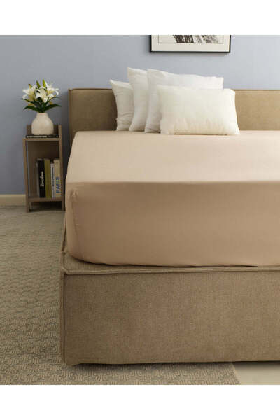 REDTAG Beige Cotton Fitted Sheet (Single Size)