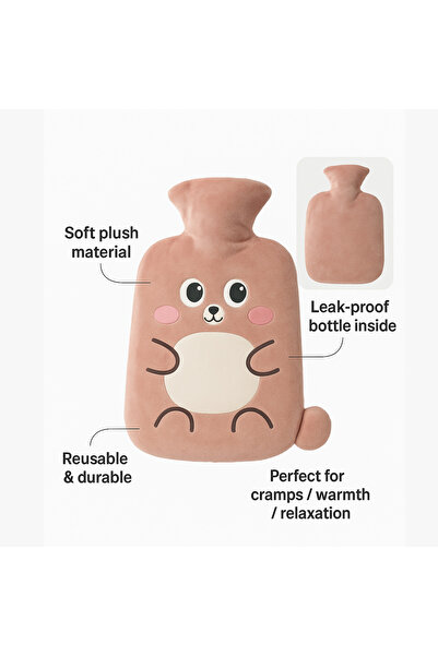 Generic Cute Plush Hot Water Bottle with Soft Cover – Reusable Leak-Proof Heating Bag
