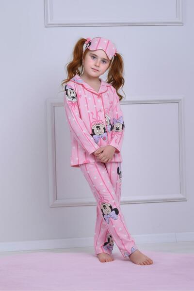LİLLYPİCCA Character Heart Patterned Cotton Front Buttoned Long Sleeve Girls Pajama Set + Eye Patch