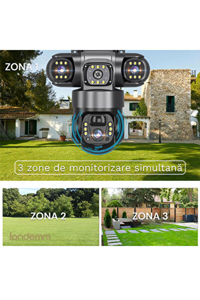 LONDEMM Triple Video Surveillance Camera With Solar Panel And 4G SIM Card LONDEMM, 6MP Full HD
