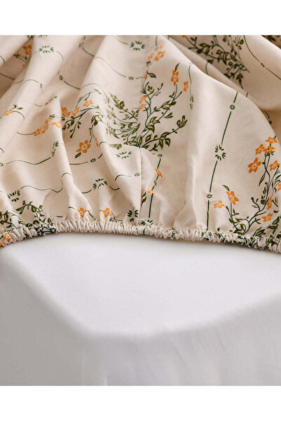 REDTAG Cream Floral Printed Fitted Sheet (Single Size)