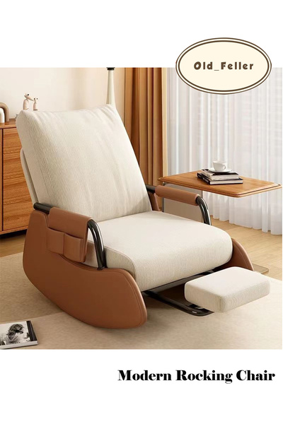 Old_Feller كرسي هزاز قابل للطي مع مسند ظهر ومسند قدم قابلين للتعديل، مناسب للمنزل والمكتب - بيج/بني