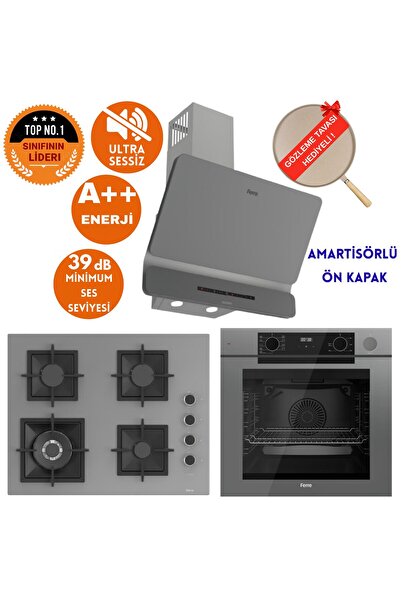 Ferre FryART&SteamART-SilentArt Woki Sessiz Antrasit-Gri Ankastre Set(D082-SA +QEP64CPR +SC408-WFA)