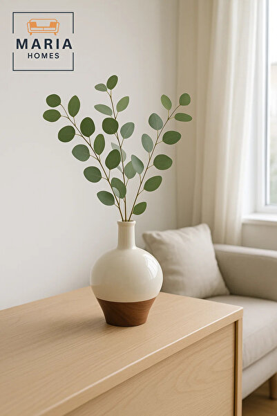 MARIA HOMES Modern Decorative Vase – Ceramic Flower Vase – Wood-Effect Home Decor Accessory