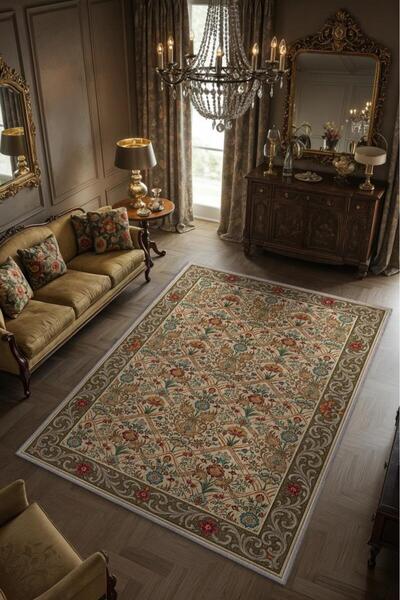 Homshtag Çiçek Desenli Salon Halısı, Maksimalist Ev Dekoru, Antik Halı, Yıkanabilir Geleneksel Halı