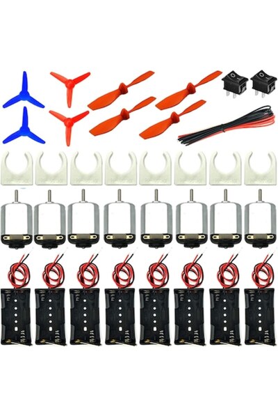 LET Set of 8 DC Motors 1.5–3V 15000 RPM with 8 Battery Housings and Accessories