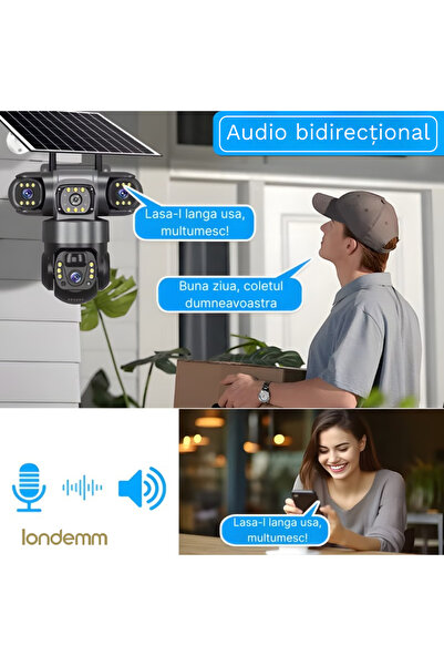 LONDEMM Triple Video Surveillance Camera With Solar Panel And 4G SIM Card LONDEMM, 6MP Full HD