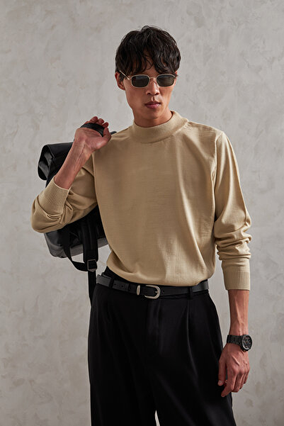 HYMAN Men's Half Fisherman Oversized Basic Knitwear Sweater