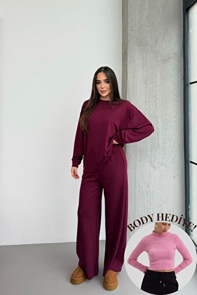 Mezka Țesătură moale premium, roșu visiniu, talie înaltă, elastică, modal, se...