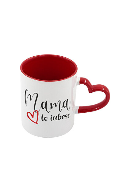 AFFIX THE DIFFERENT PERSPECTIVE Personalized white mug, red heart-shaped interior + handle, Mother Collection, Mother's Day, Model 1