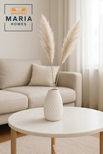MARIA HOMES Modern White Decorative Vase – Textured Ceramic Table Vase for Home & Office Decor
