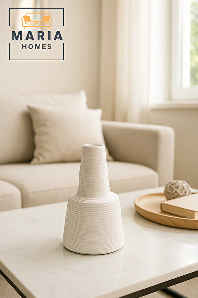 MARIA HOMES Modern White Decorative Vase – Textured Ceramic Table Vase for Home & Office Decor