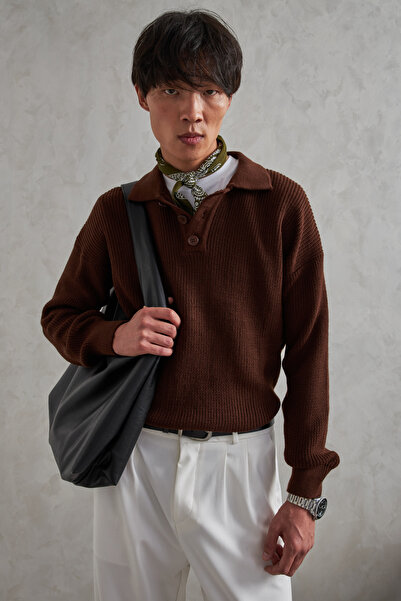 HYMAN Men's Buttoned Collar Oversized Sweater