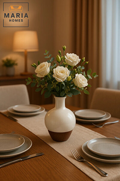 MARIA HOMES Modern Decorative Vase – Ceramic Flower Vase – Wood-Effect Home Decor Accessory