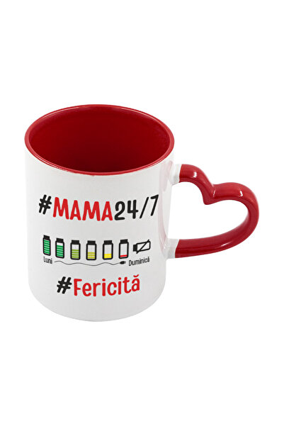 AFFIX THE DIFFERENT PERSPECTIVE Personalized white mug, red heart-shaped interior + handle, Mother Collection, Mother's Day, Model 4