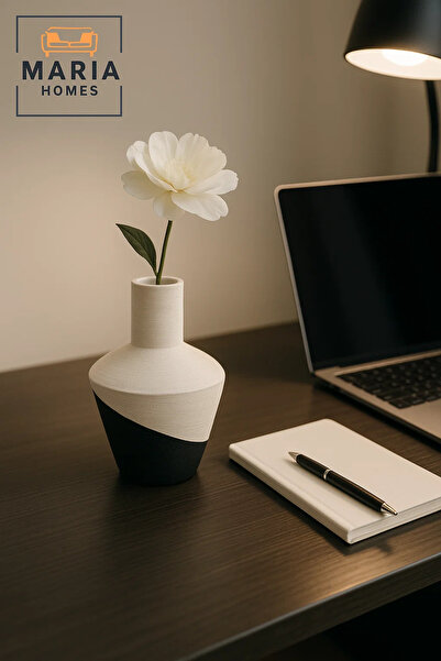 MARIA HOMES Modern Ceramic Decorative Vase – White & Black Table Vase for Home & Office Decor