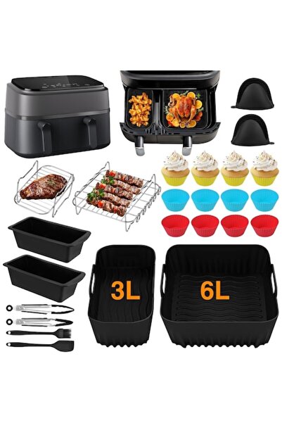 lompyeu Set de accesorii pentru friteuză cu aer, 28 de piese, tăvi din silico...