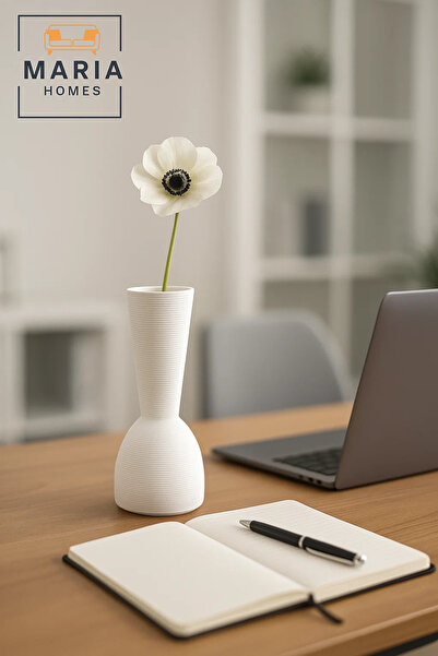 MARIA HOMES Modern White Decorative Vase – Sculpted Ceramic Table Vase with Textured Design