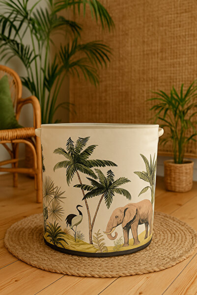 HomyJRs Safari Printed Multi-Purpose Drawstring-Free Toy Dirty Laundry Basket Folding Organizer Basket 37X40