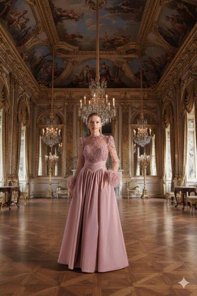 Kenzel KOLLARI VE OMUZLARI TRANSPARAN TÜYLÜ ABİYE ELBİSE