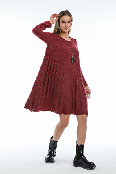 della moor Burgundy Italian Collared Wool Knitwear Dress