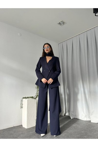 EFSUN MODA KADIN ÖZEL TASARIM AMARA KRUVAZE CEKETLİ PANTOLON TAKIM